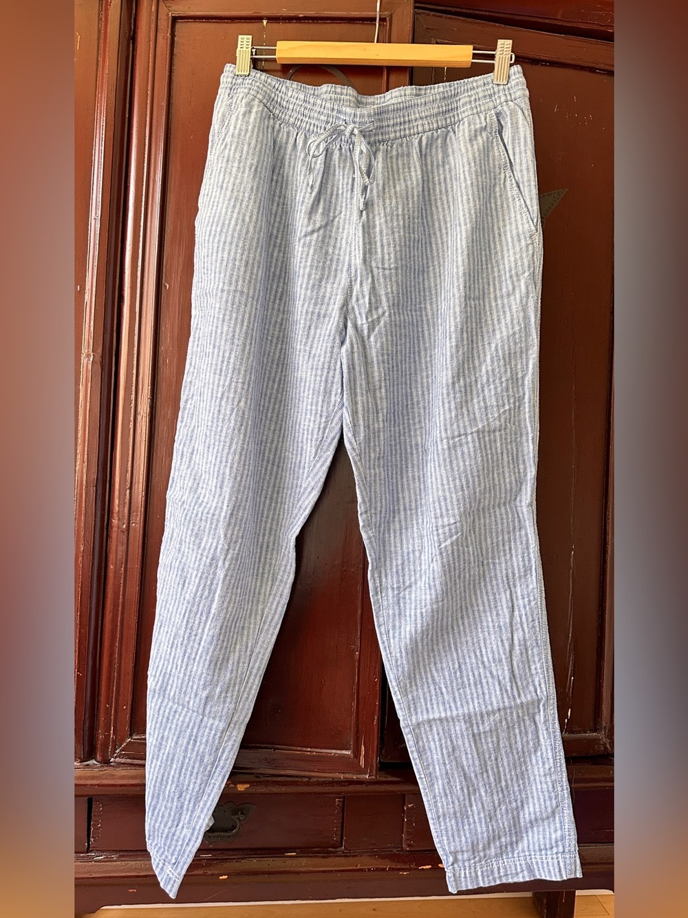 H&M Light Blue & White Striped Drawstring Joggers